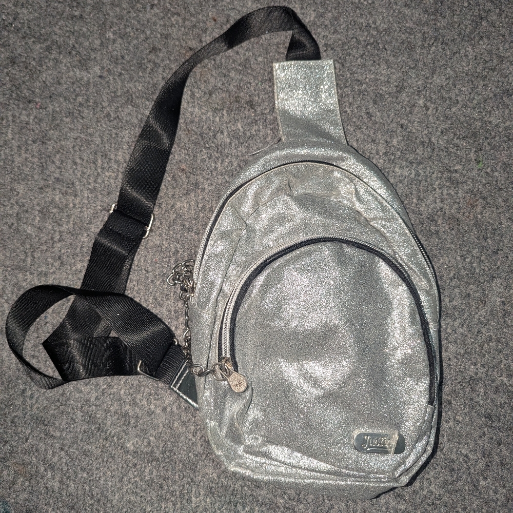 Justice Girls Silver Sling Bag w/ Adjustable Strap